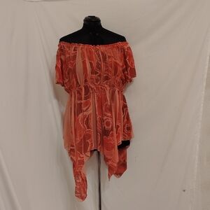 Unique Spectrum Coral Red Off-Shoulder Flowing Blouse